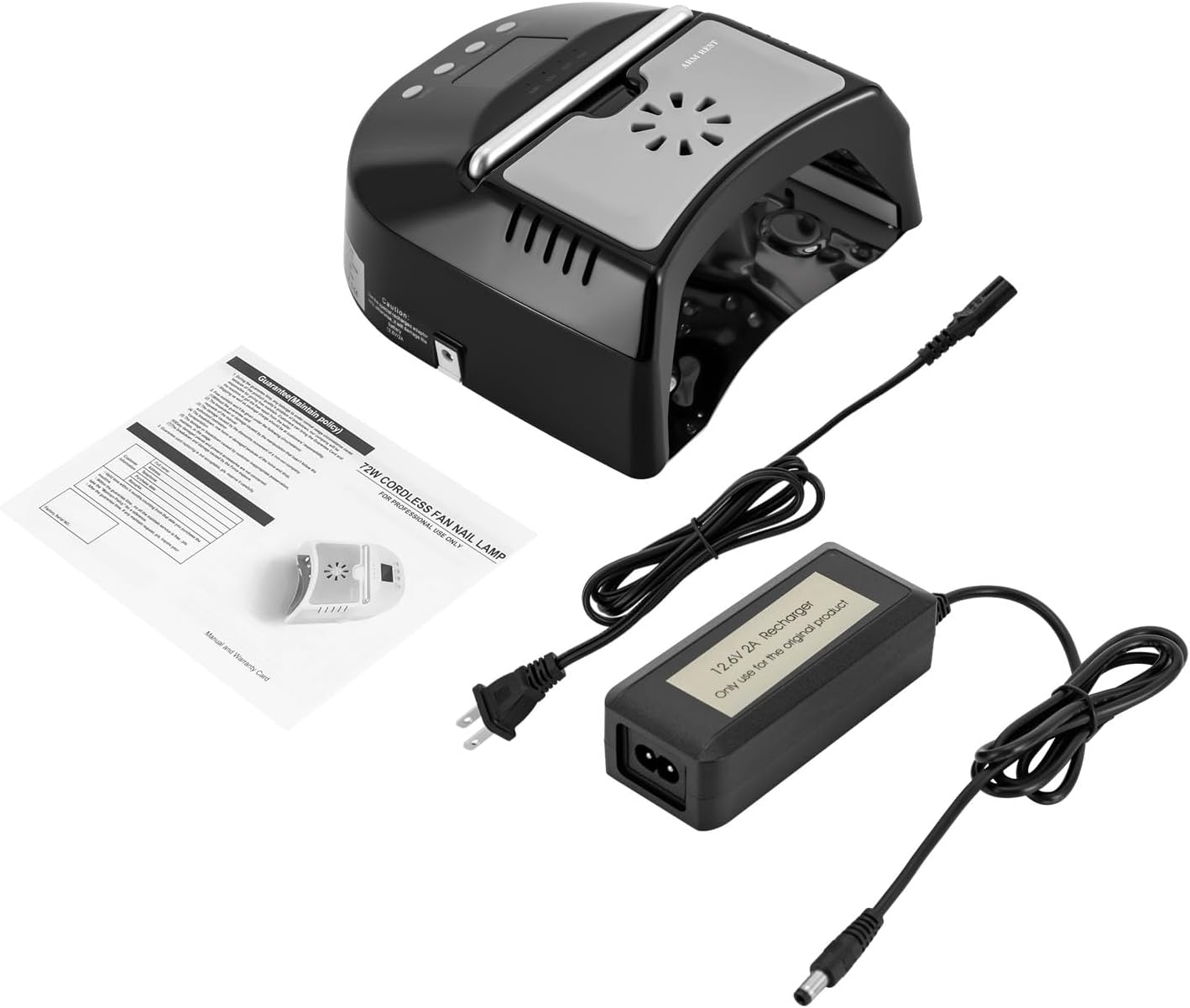 Cordless 72W UV LED Nail Lamp Rechargeable Nail Dryer+Fan for Gel Nails,Pedicure for Salon Home Nail Art(Black)