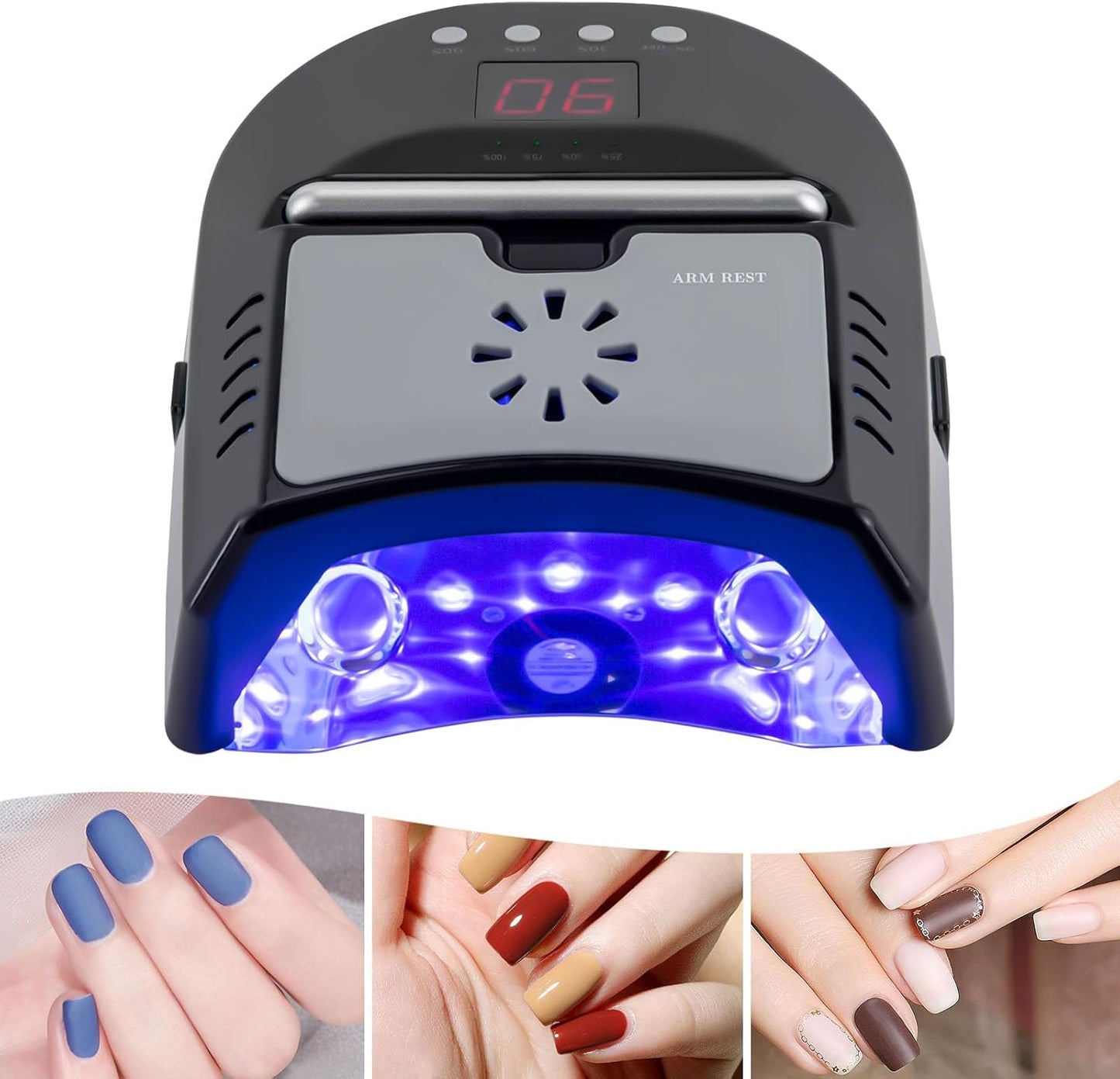Cordless 72W UV LED Nail Lamp Rechargeable Nail Dryer+Fan for Gel Nails,Pedicure for Salon Home Nail Art(Black)