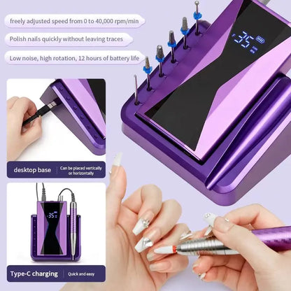 Brushless Nail Drill Lasting 40000RPM Nail Drill Machine 85W Handle Manicure Portable Tool Nail Drill