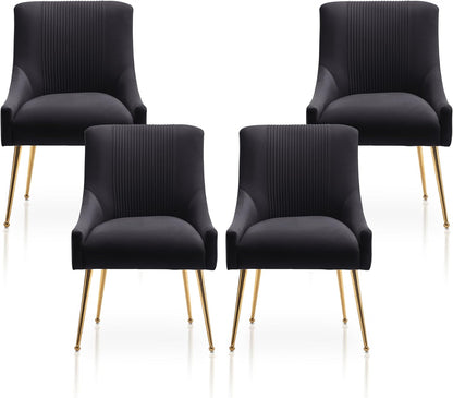 Dining Chairs,Modern Living Room Chairs, Velvet Upholstered Dining Room Chairs with Gold Legs,Tufted Accent Chair Set of 4 for Reception Room Bedroom Study Room(Black)