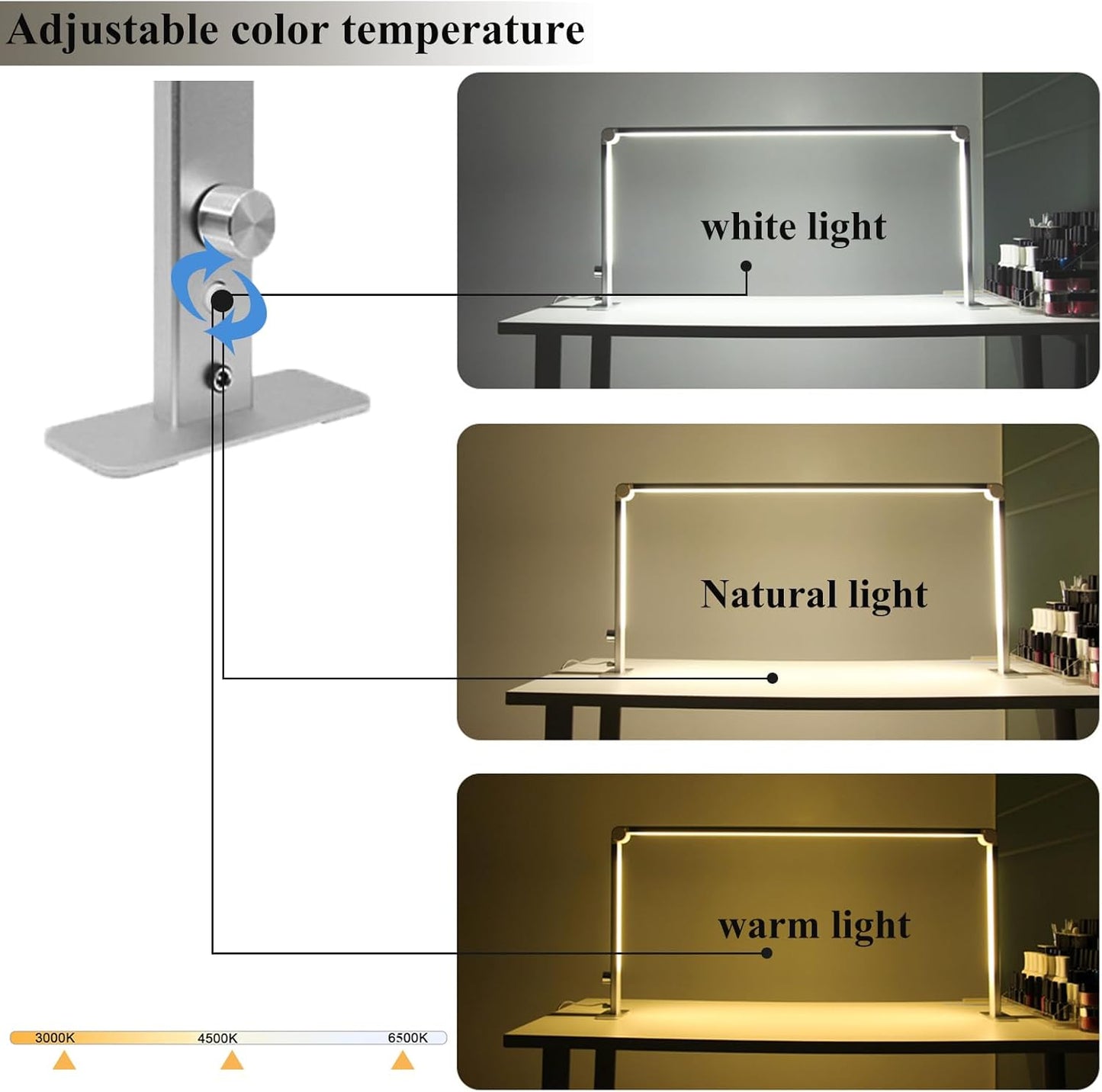 Half Moon Nail Desk Lamp,Nail Tech Lamp,Led Nail Tech Lamp,Led Manicure Desk Lamp,With 3 Color Temperature 3000K-6500K and Dimmable Brightness,Silver