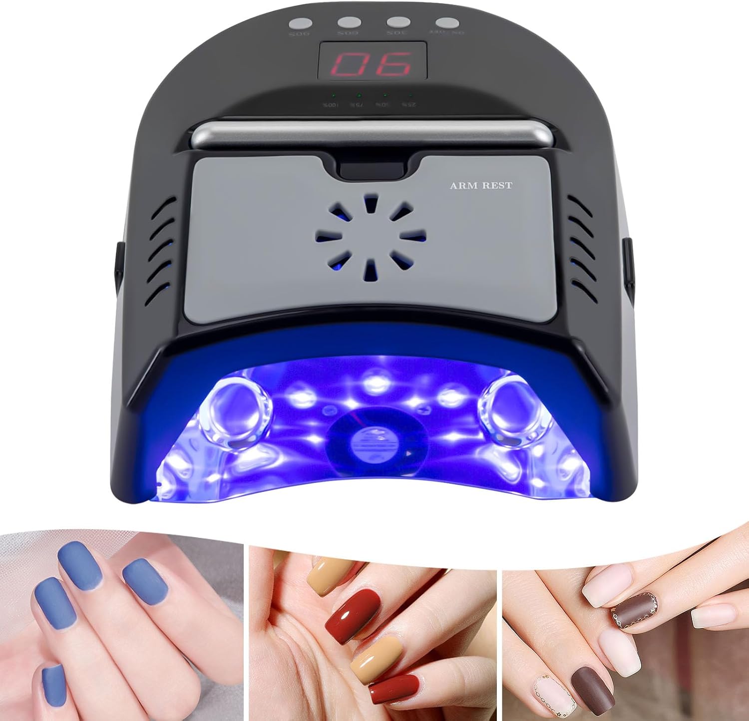 Cordless 72W UV LED Nail Lamp Rechargeable Nail Dryer+Fan for Gel Nails,Pedicure for Salon Home Nail Art（Black）