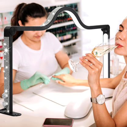 Upgraded Half Moon Light for Nail Desk,35In Foldable Nail Tech Lamp,3000-6000K Brightness Adjustable LED Nail Light for Desk,Lash Light Lamp for Beauty/Eyelashes/Tattoos/Crafts,White