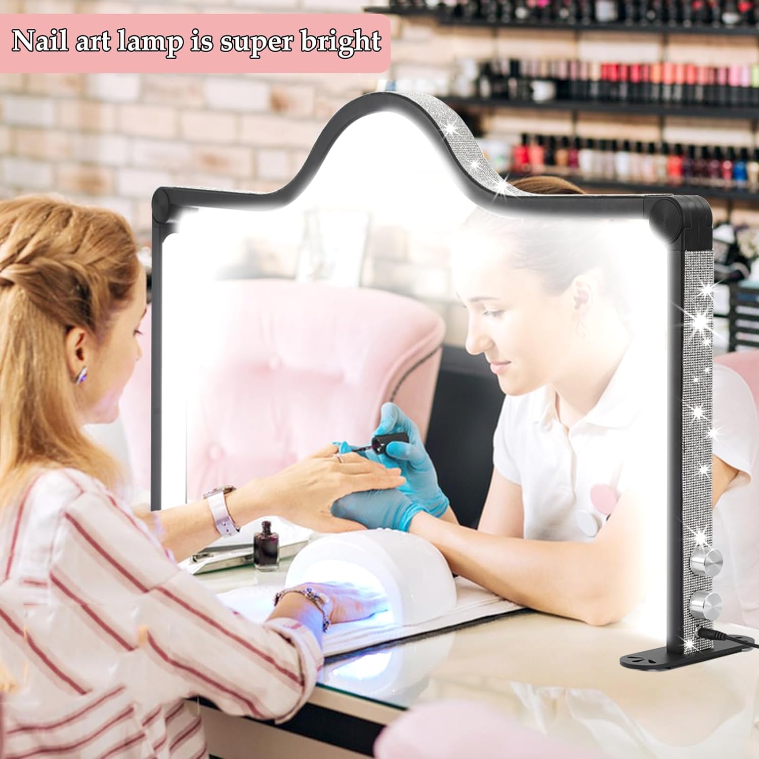 Upgraded Half Moon Light for Nail Desk,35In Foldable Nail Tech Lamp,3000-6000K Brightness Adjustable LED Nail Light for Desk,Lash Light Lamp for Beauty/Eyelashes/Tattoos/Crafts,White