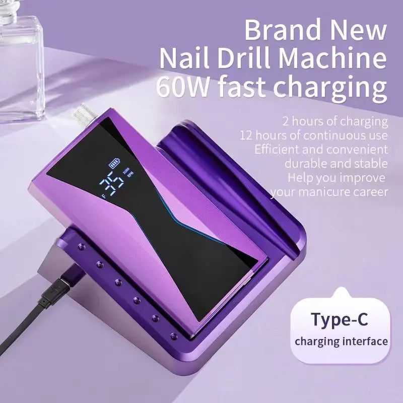 Brushless Nail Drill Lasting 40000RPM Nail Drill Machine 85W Handle Manicure Portable Tool Nail Drill